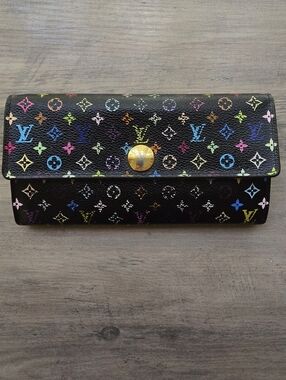 Louis Vuitton Takashi Murakami Black Multicolor Monogram Canvas Sarah Wallet